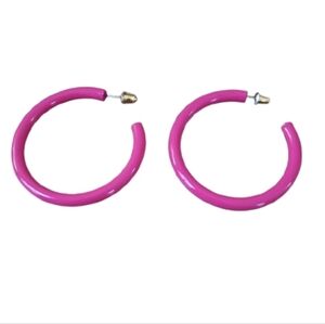 Bright Neon Pink Chunky Open Hoop Earrings Retro 80s 90s Pop of Color